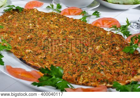 Turkish Lahmacun Kebap, One Of The Most Important Dishes Of Turkish Cuisine, Delicious And Tradition