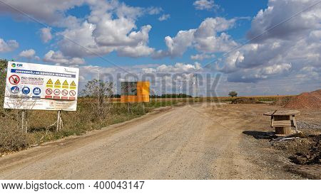 Kovacica, Serbia - September 25, 2018: Wind Turbine Park Field Construction Site Near Pancevo, Serbi