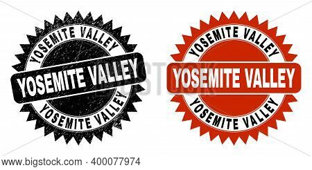 Black Rosette Yosemite Valley Seal. Flat Vector Scratched Stamp With Yosemite Valley Message Inside 