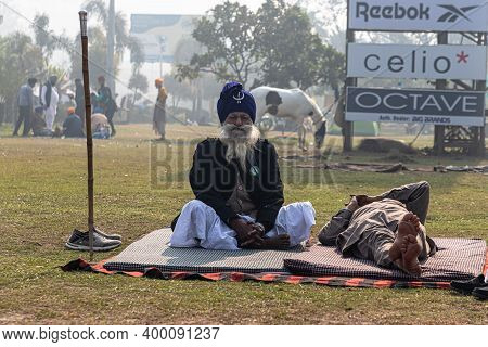 New Delhi, India - December 2020:
Portrait Of A Farmer.they Are Protesting Against New Faram Laws In