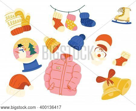 Christmas Decoration Illustration Jacket, Socks & Hat Vector Set