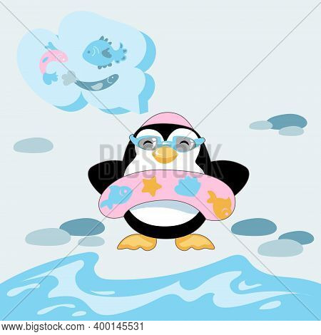 Cute Baby Penguin Is Going For Swim Dreaming About Fish. Does It Want To Catch And Eat Them Or Enjoy