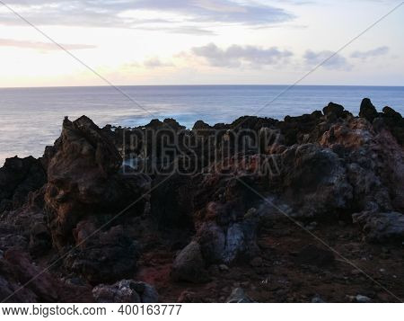 Easter Island Coastline. Easter Island Coast, Rocks And Ocean.