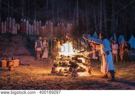 Cedynia, Poland, June 2019 Pagan Reenactment Of Kupala Night, Called In Poland Noc Kupaly, Shaman Po