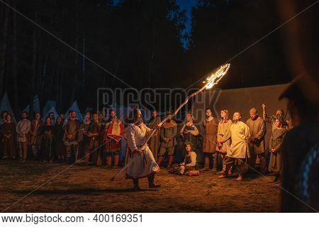 Cedynia Poland June 2019 Pagan Reenactment Of Kupala Night, Called In Poland Noc Kupaly, Shaman Bles