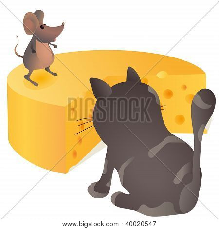 Velká kočka sedí v přední části myši a Cheese.eps