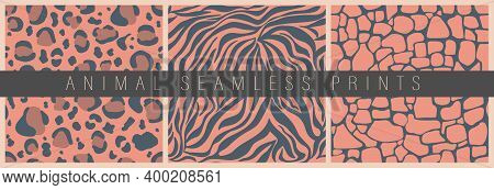 Set Of Vector Seamless Patterns Of Decorative Animal Prints. Abstract Stripes And Spots Similar To T