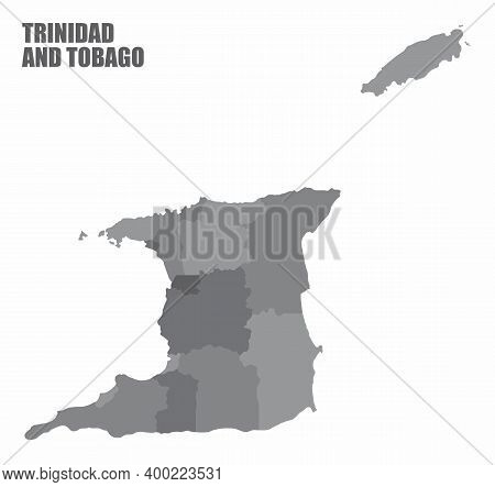 Trinidad And Tobago Isolated Map Divided In Gray Tones States