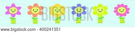 Set Of Sun Flower Cartoon Icon Design Template With Various Models. Modern Vector Illustration Isola