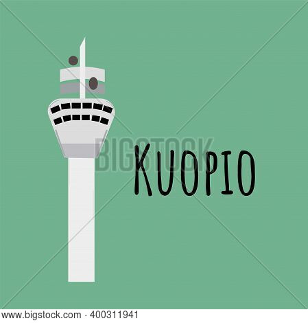 Aerial View Of Puijo Tower. Observation Tower At The Top Of Puijo Hill In Kuopio. Colored Vector Ill