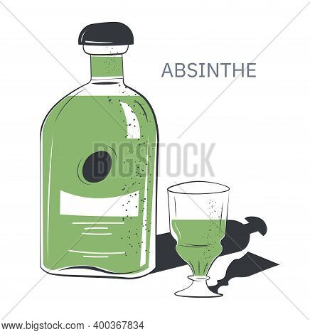 Absinthe Alcoholic Beverage In Shop Or Bar Vector