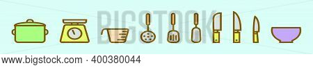 Set Of Kitchen Element Cartoon Icon Design Template With Various Models. Modern Vector Illustration 