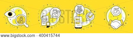 Nurse, Dog Competition And Valet Servant Line Icons Set. Licence, Cell Phone And Deal Vector Icons. 