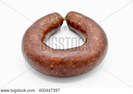 Homemade Kangal Sucuk Made From Various Spice Mixtures Used In Turkish Cuisine, Isolated On White Ba