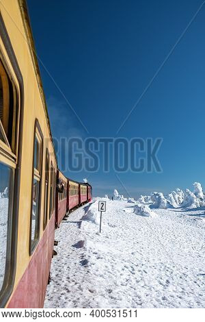 Harz National Park Germany, Steam Train On The Way To Brocken Through The Winter Landscape, Famous S