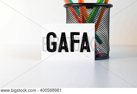 The Word Gafa Written In Sketchbook On Wood Board. It Is Located On The Center