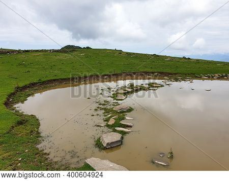 Water Pond In 3000 M Height Of Shikari Devi Temple, Beauty Of Nature, Beautiful View Of Mountain And