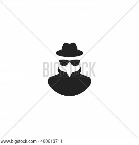 Agent Icon. Spy Sunglasses. Hat And Glasses Stock Vector Illustration Flat Style On White Background