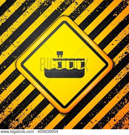 Black Beach Pier Dock Icon Isolated On Yellow Background. Warning Sign. Vector