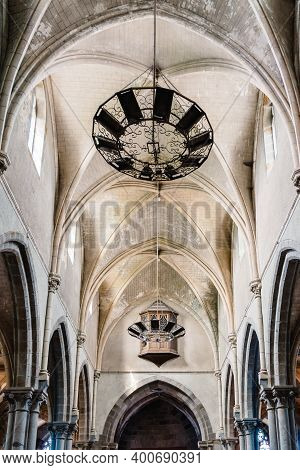 Combourg, France - July 27, 2018: Notre-dame Church Of Combourg, Interior View Of The Main Nave