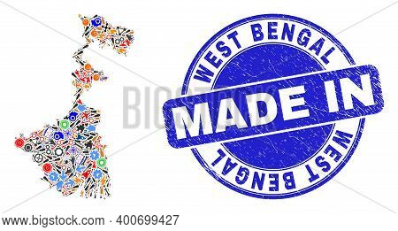 Development Mosaic West Bengal State Map And Made In Textured Stamp. West Bengal State Map Mosaic Fo