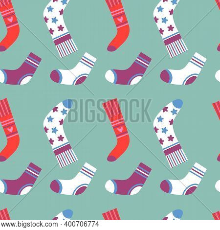 Seamless Pattern With Different Types Of Socks.