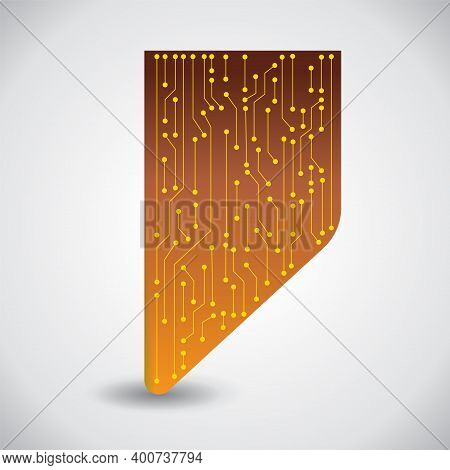 Microchip Background. Vector Microprocessor Visualization In A Chip. Yellow Solder Scheme On A Coppe