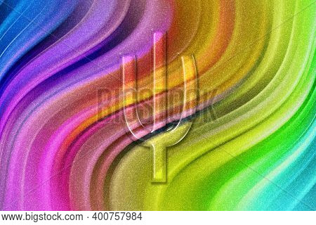 Psi Sign. Psi Letter, Greek Alphabet Symbol, Rainbow Glitter Background