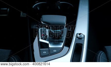 Automatic Transmission Lever In A Car Close-up. High Quality Photo
