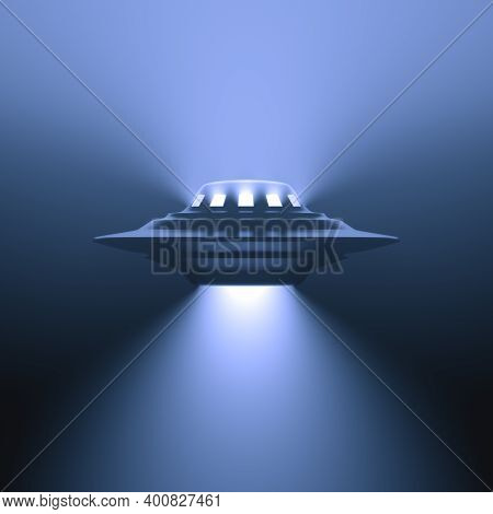 Unidentified Flying Object At Night With Fog And A Light Below, Supposed Tractor Beam. Clipping Path