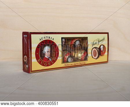 Salzburg - Dec 2020: Victor Schmidt Packet Of Mozart Kugeln