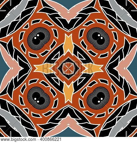 Geometric Tribal Seamless Pattern. Colorful Vector Patterned Background. Ethnic Repeat Kaleidoskope 