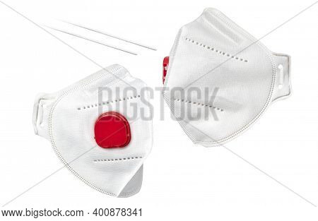 Medical Mask With Valve Isolated On White. Three Quarter View.