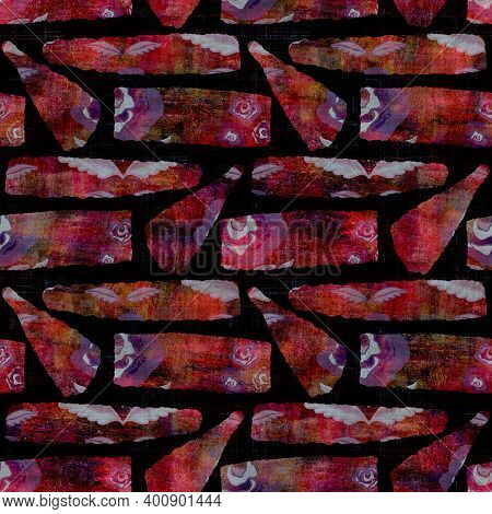 Seamless Dark Geometric Block Print Background. Boho Ethnic Soft Furnishing Fabric Style. Tie Dye Pa