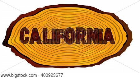 A Section Of A Sawn Log With The Words California Over A White Background