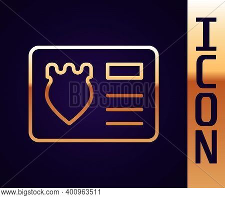 Gold Line Police Badge With Id Case Icon Isolated On Black Background. Vector