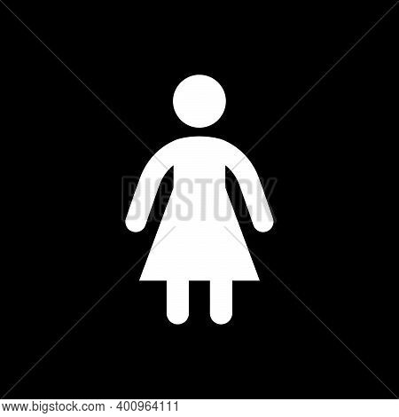 Woman Glyph Icon And Female Symbol Isolated On Black. Lady, Toiler Sign, Gender, User, Person Silhou