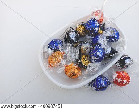 Lindt Lindor Swiss Chocolates. Colourfully Wrapped Chocolates. This Chocolate Is From Switzerland An
