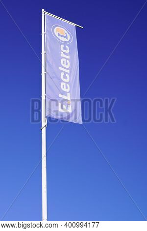Bordeaux , Aquitaine  France - 12 19 2020 : E.leclerc Flag Brand Sign Logo Company Store Market Lecl