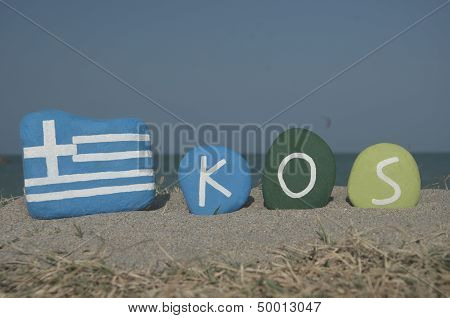 Souvenir of the greek isle Kos on colourful stones