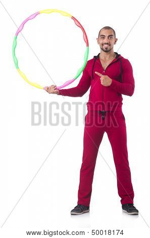 Man doing excecises with hula hoop