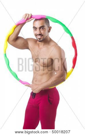 Man doing excecises with hula hoop