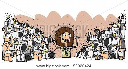 Famous Character Surrounded By Crowd Of Paparazzi