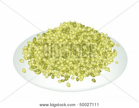 A Lot Of Mung Beans On White Plate