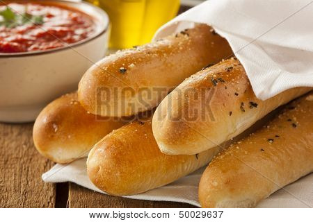 Homemade Bread Sticks With Marinera Sauce