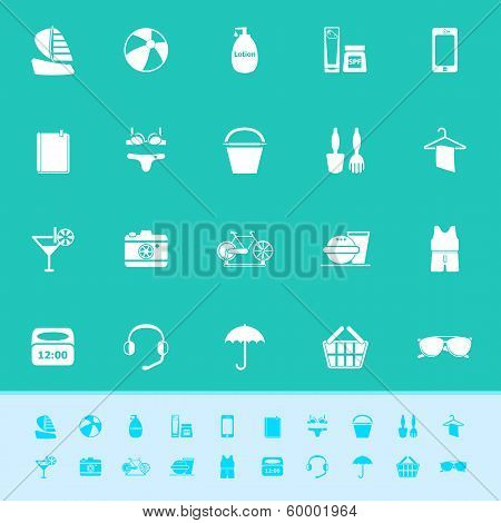 Beach Color Icons On Green Background