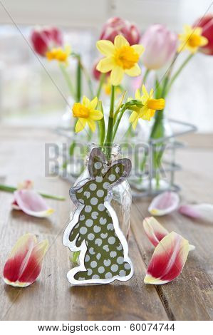Fresh Narcissus In Little Bottle