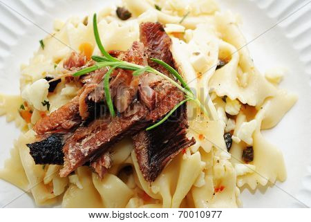 Mackerel Fish On Bow Tie Pasta Salad