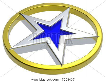 Estrella de cromo en un círculo de oro