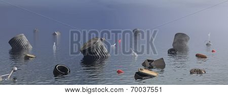 Pollution in the ocean - 3D render